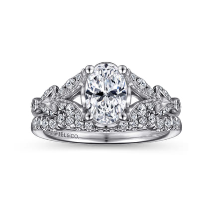 Bryce - Vintage Inspired 14K White Gold Split Shank Oval Diamond Engagement Ring