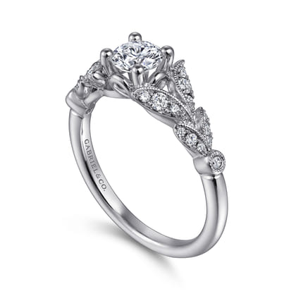 Bryce - Vintage Inspired 14K White Gold Split Shank Round Diamond Engagement Ring