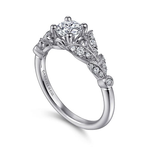 Bryce - Vintage Inspired 14K White Gold Split Shank Round Diamond Engagement Ring - 0.2 ct - Shot 3