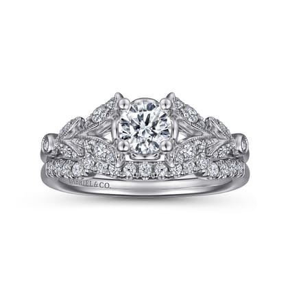 Bryce - Vintage Inspired 14K White Gold Split Shank Round Diamond Engagement Ring