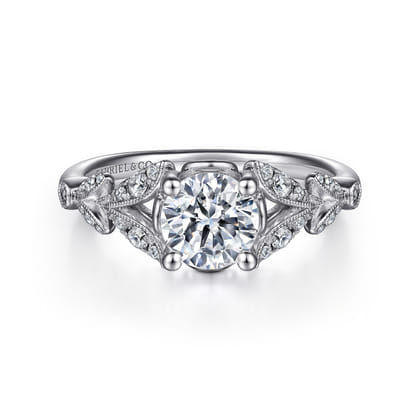 Bryce - Vintage Inspired 14K White Gold Split Shank Round Diamond Engagement Ring