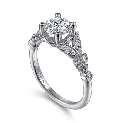 Bryce - Vintage Inspired 14K White Gold Split Shank Round Diamond Engagement Ring