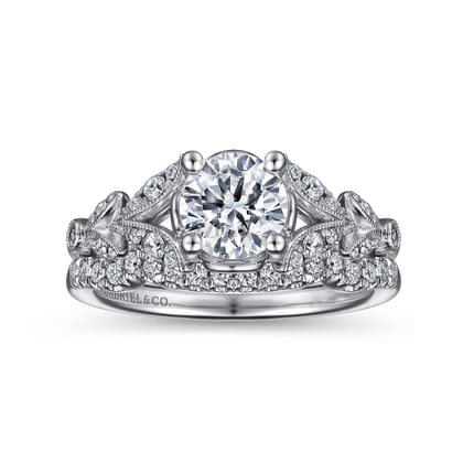 Bryce - Vintage Inspired 14K White Gold Split Shank Round Diamond Engagement Ring