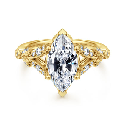 Bryce - Vintage Inspired 14K Yellow Gold Split Shank Marquise Shape Diamond Engagement Ring