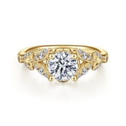 Vintage Inspired 14K Yellow Gold Split Shank Round Diamond Engagement Ring