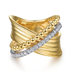 Bujukan Bold - 14K White  Yellow Gold Bujukan Diamond Criss Cross Ring