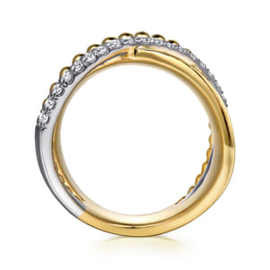 Bujukan Bold - 14K White  Yellow Gold Bujukan Diamond Criss Cross Ring