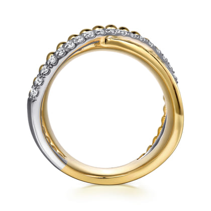 Bujukan Bold - 14K White  Yellow Gold Bujukan Diamond Criss Cross Ring