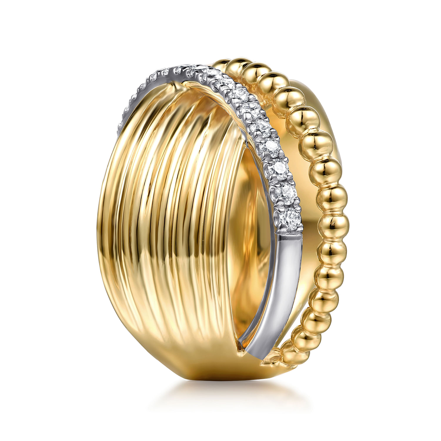Bujukan Bold - 14K White  Yellow Gold Bujukan Diamond Criss Cross Ring