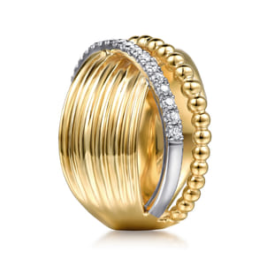 Bujukan Bold - 14K White  Yellow Gold Bujukan Diamond Criss Cross Ring