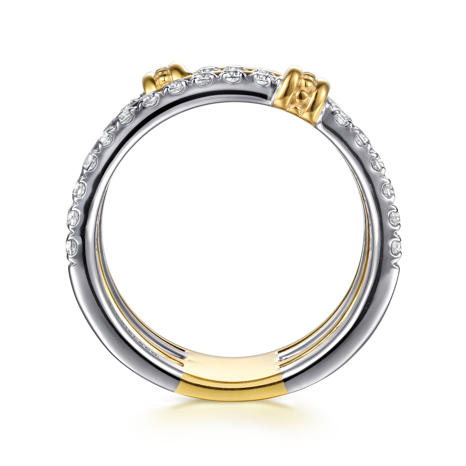 Bujukan Bold - 14K White  Yellow Gold Bujukan and Diamond Easy Stackable Ring