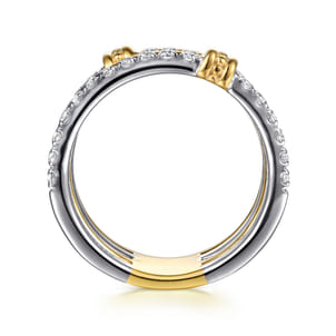 Bujukan Bold - 14K White  Yellow Gold Bujukan and Diamond Easy Stackable Ring