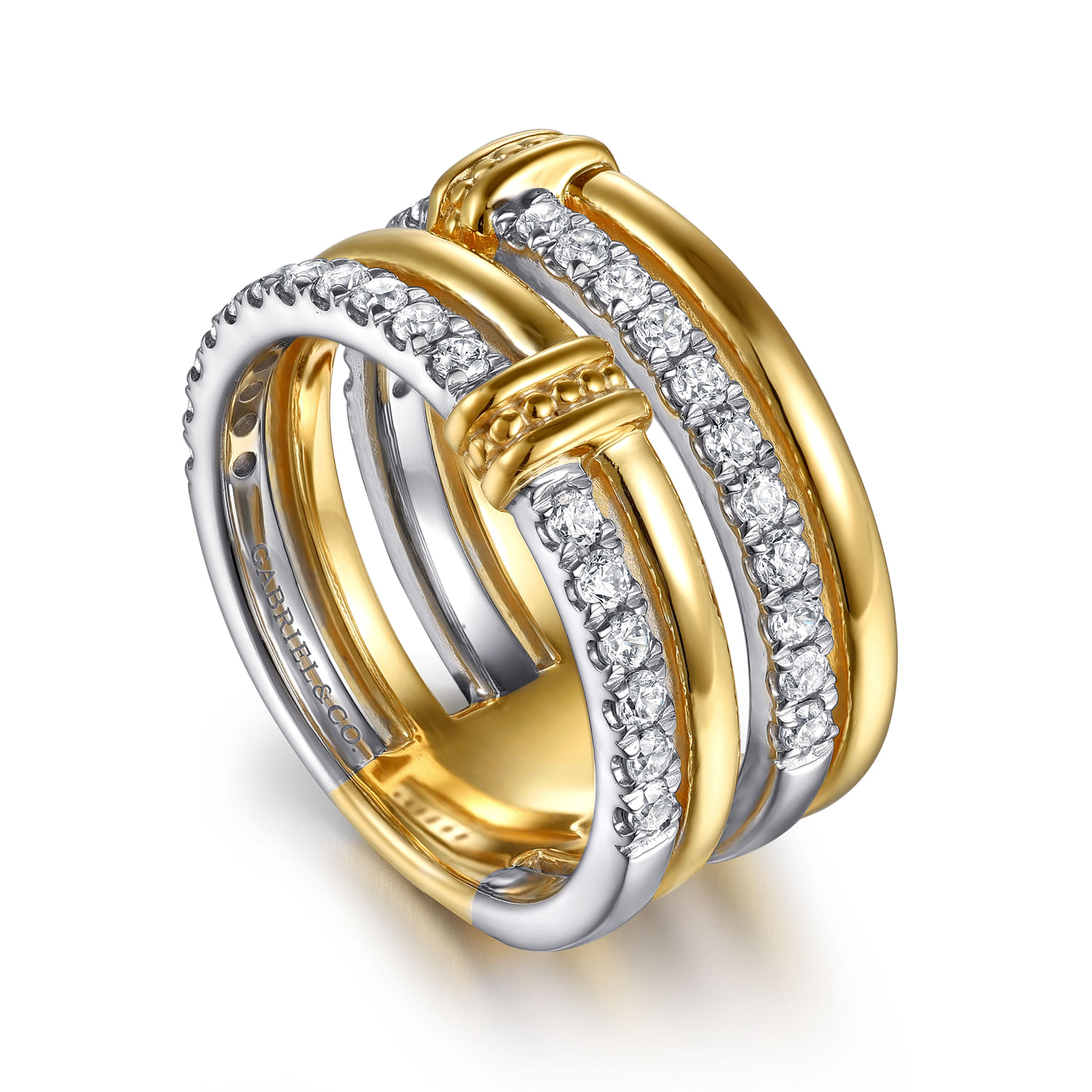 Bujukan Bold - 14K White  Yellow Gold Bujukan and Diamond Easy Stackable Ring
