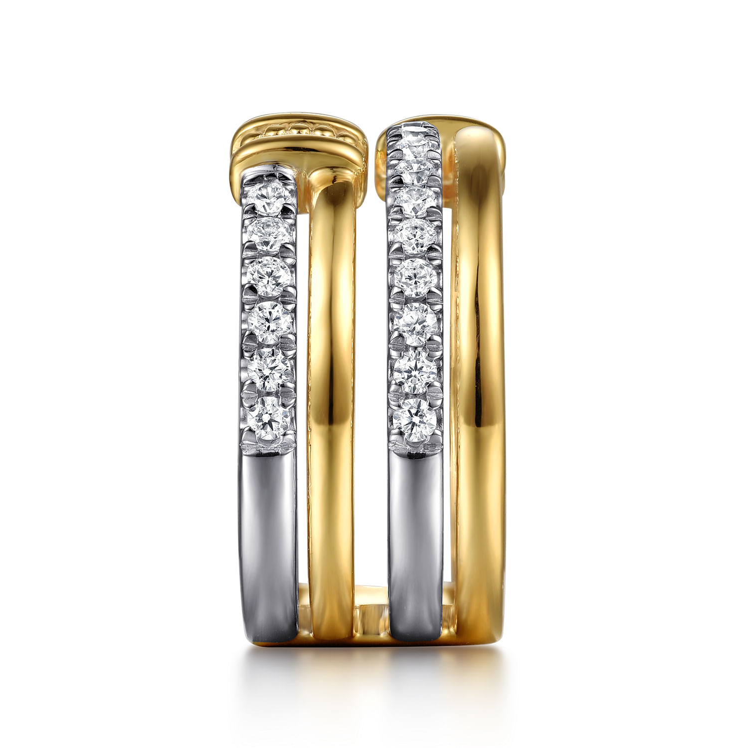 Bujukan Bold - 14K White  Yellow Gold Bujukan and Diamond Easy Stackable Ring