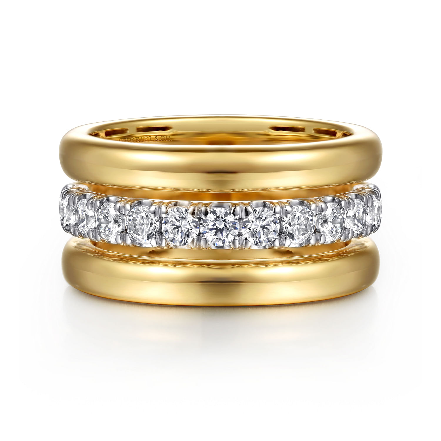Bujukan Bold - 14K White  Yellow Gold Bujukan and Diamond Easy Stackable Ring