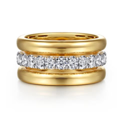 14K White & Yellow Gold Bujukan and Diamond Easy Stackable Ring