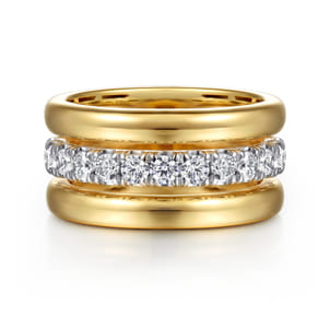 Bujukan Bold - 14K White  Yellow Gold Bujukan and Diamond Easy Stackable Ring