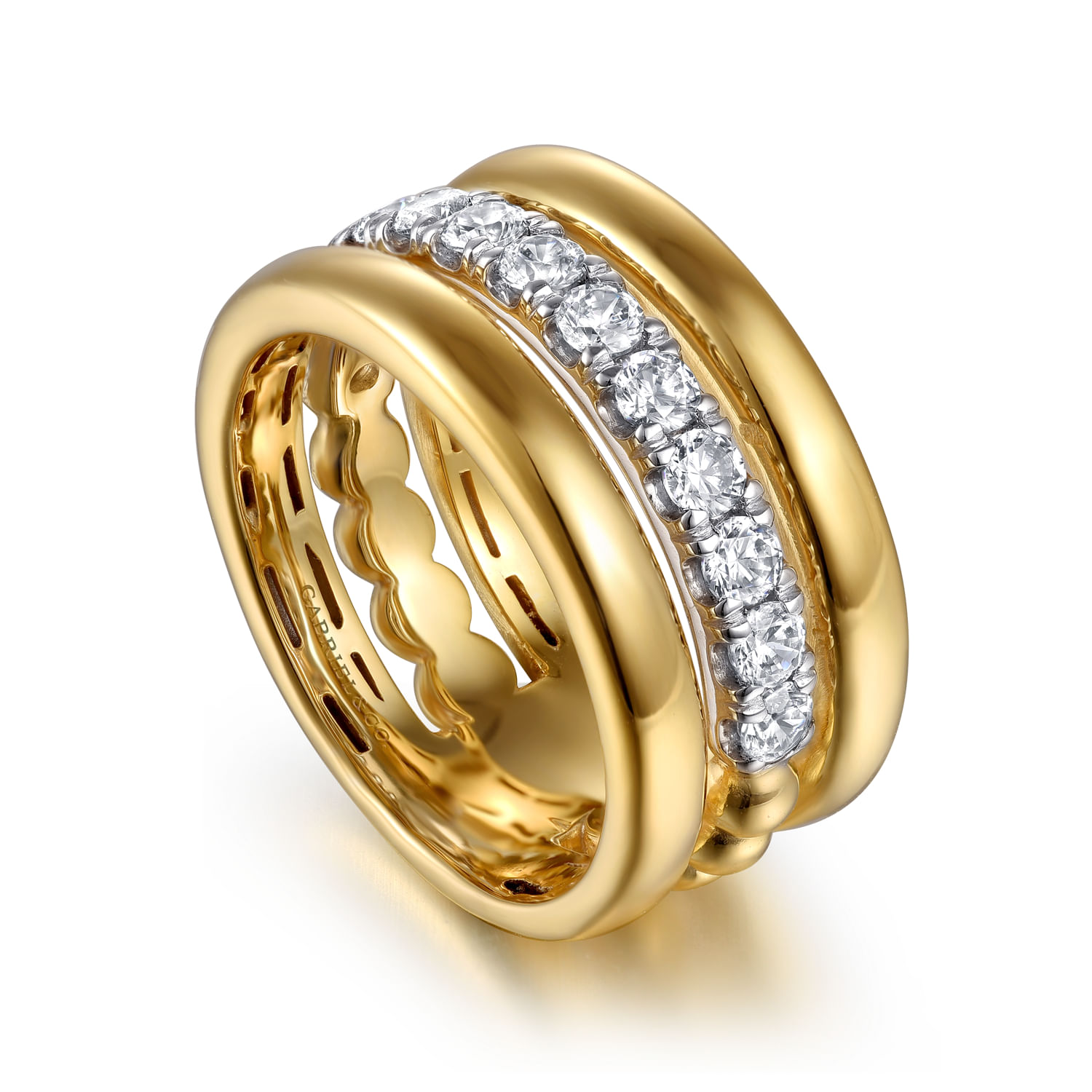 Bujukan Bold - 14K White  Yellow Gold Bujukan and Diamond Easy Stackable Ring