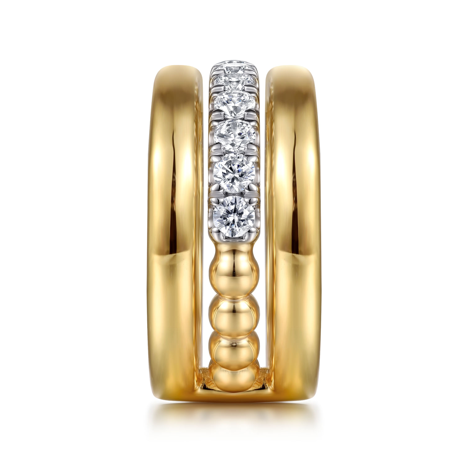 Bujukan Bold - 14K White  Yellow Gold Bujukan and Diamond Easy Stackable Ring