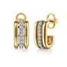 Bujukan Bold - 14K White  Yellow Gold Bujukan and Diamond J Hoop Stud Earrings - 1.05 ct