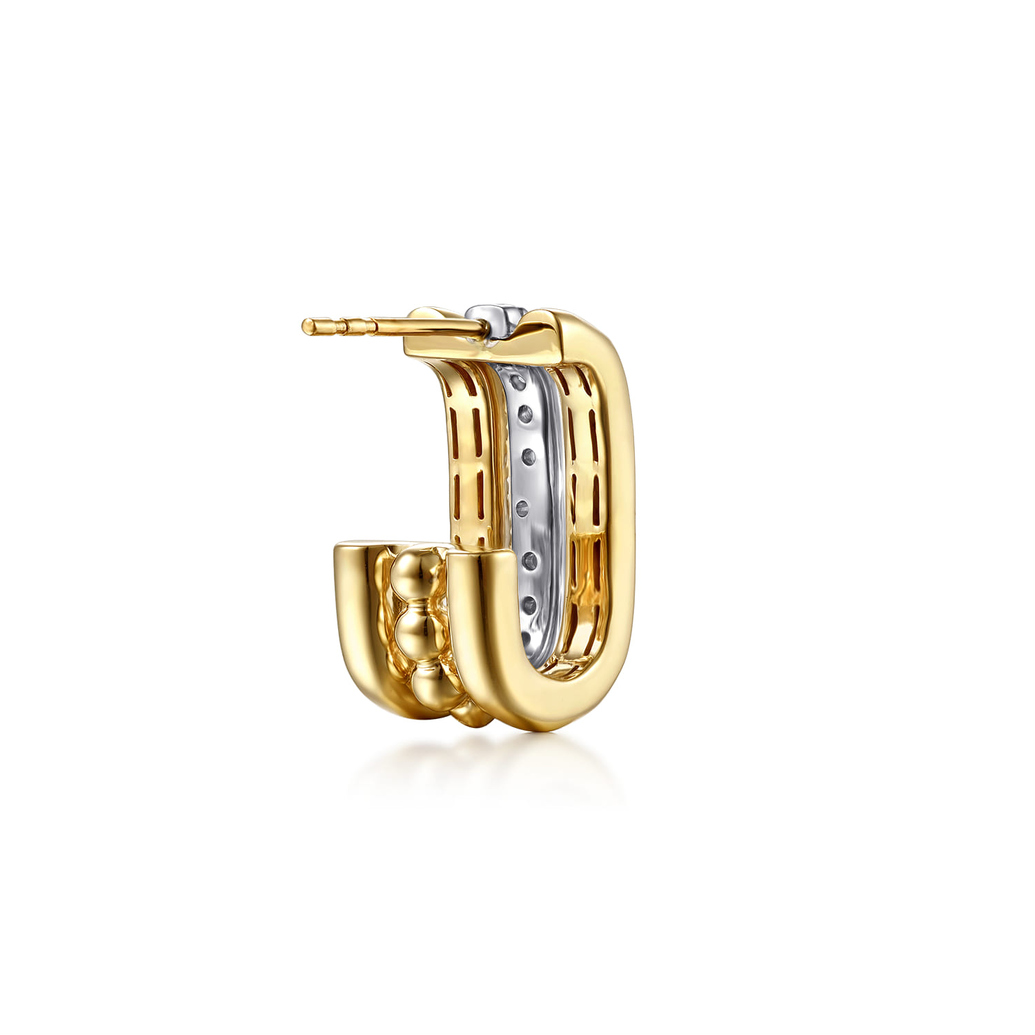 Bujukan Bold - 14K White  Yellow Gold Bujukan and Diamond J Hoop Stud Earrings - 1.05 ct - Shot 2