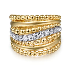 14K White and Yellow Gold Diamond Bujukan Multiple Row Wide Band Ring