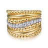 Bujukan Bold - 14K White and Yellow Gold Diamond Bujukan Multiple Row Wide Band Ring - 0.45 ct