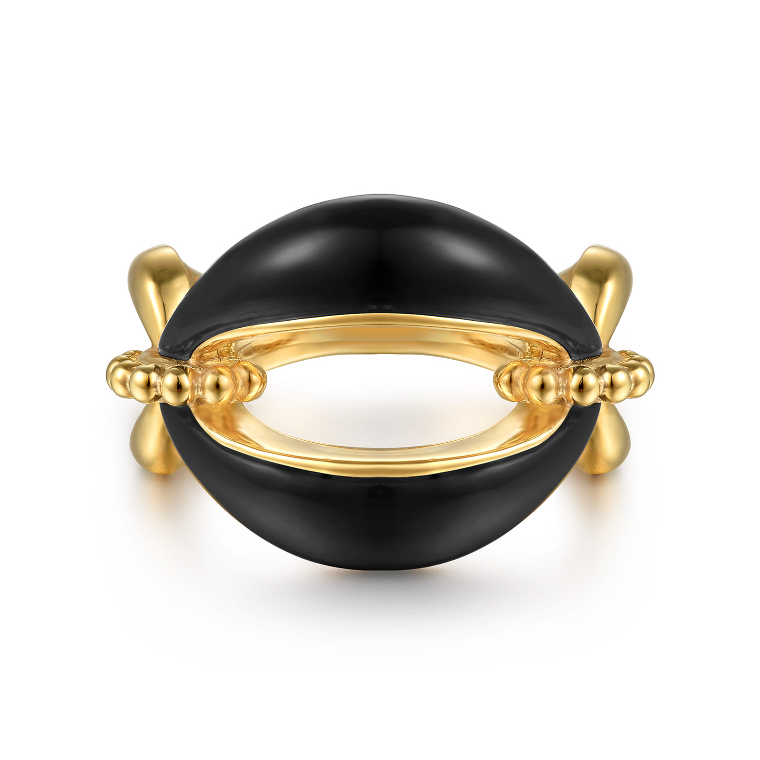Bujukan Bold - 14K Yellow Gold Bujukan Black Onyx Link Chain Ring