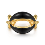 Bujukan Bold - 14K Yellow Gold Bujukan Black Onyx Link Chain Ring
