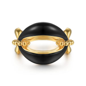 Bujukan Bold - 14K Yellow Gold Bujukan Black Onyx Link Chain Ring