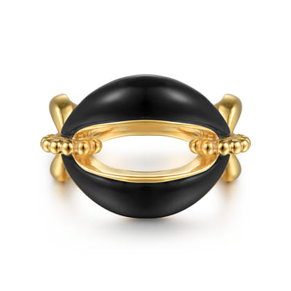 Bujukan Bold - 14K Yellow Gold Bujukan Black Onyx Link Chain Ring