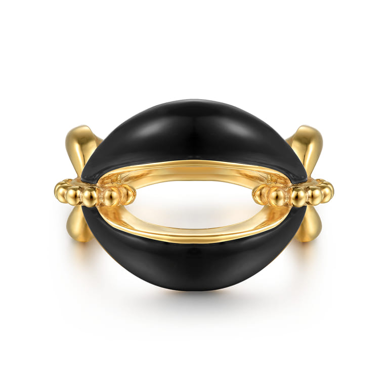 Bujukan Bold - 14K Yellow Gold Bujukan Black Onyx Link Chain Ring - Shot 1