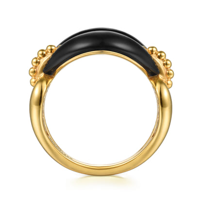 Bujukan Bold - 14K Yellow Gold Bujukan Black Onyx Link Chain Ring