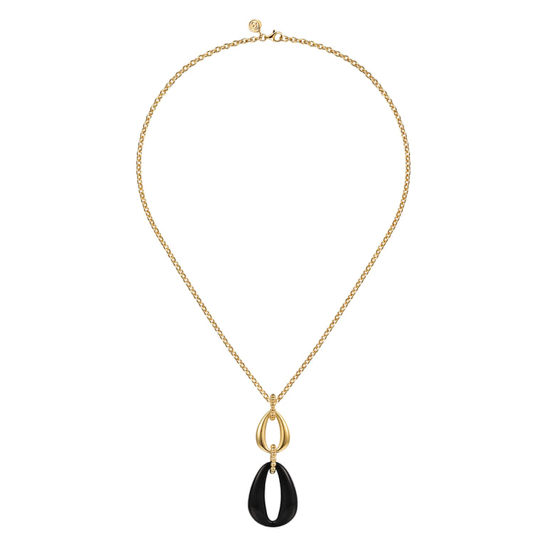 Bujukan Bold - 14K Yellow Gold Bujukan Black Onyx Pendant Necklace - Shot 2
