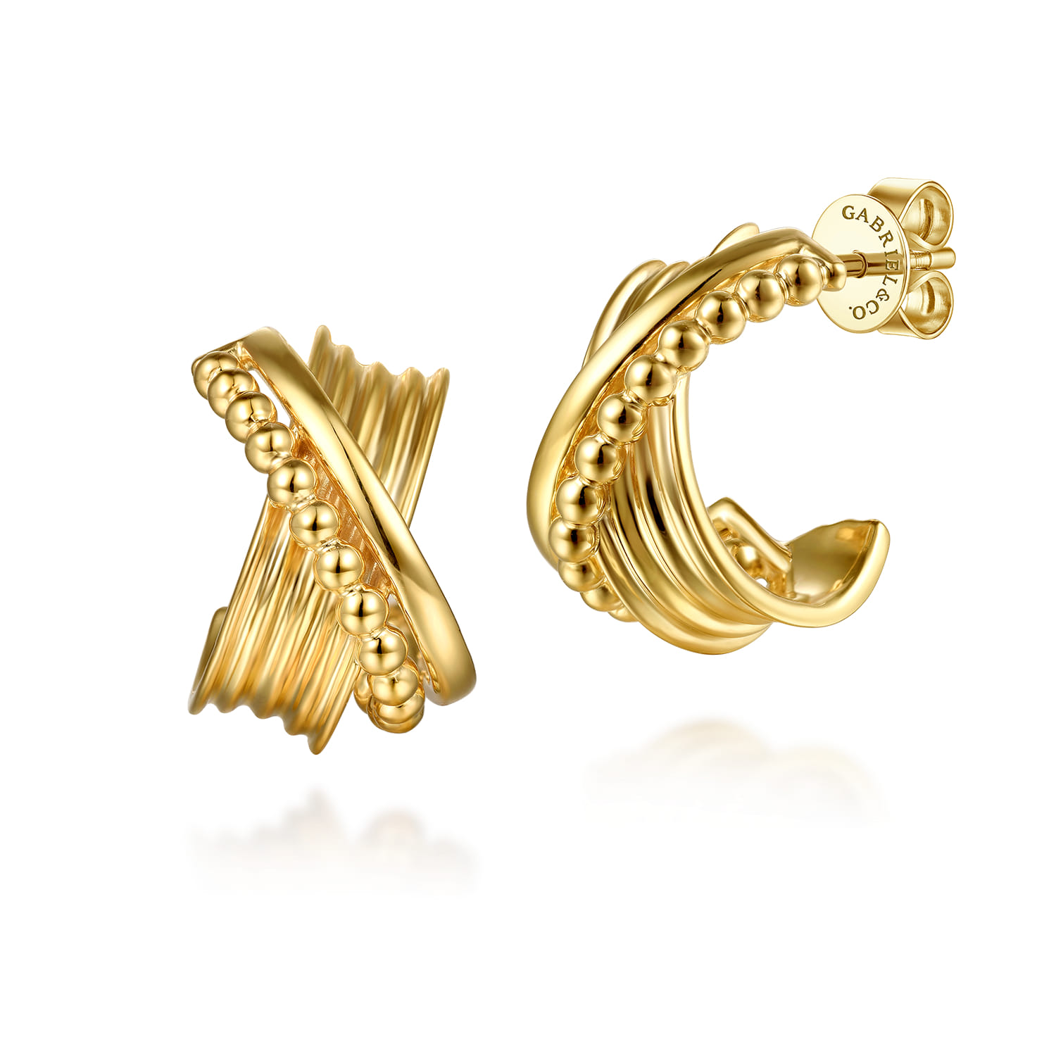 Bujukan Bold - 14K Yellow Gold Bujukan Criss Cross J Hoop Earrings - Shot 1