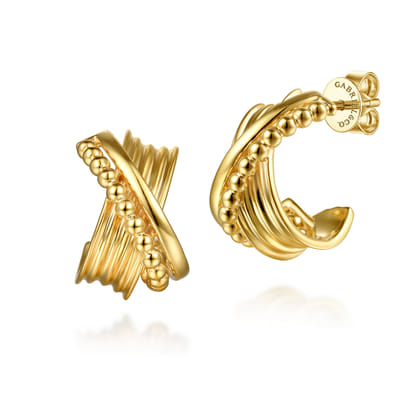 Bujukan Bold - 14K Yellow Gold Bujukan Criss Cross J Hoop Earrings