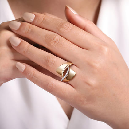 Bujukan Bold - 14K Yellow Gold Bujukan and Diamond Bypass Ring