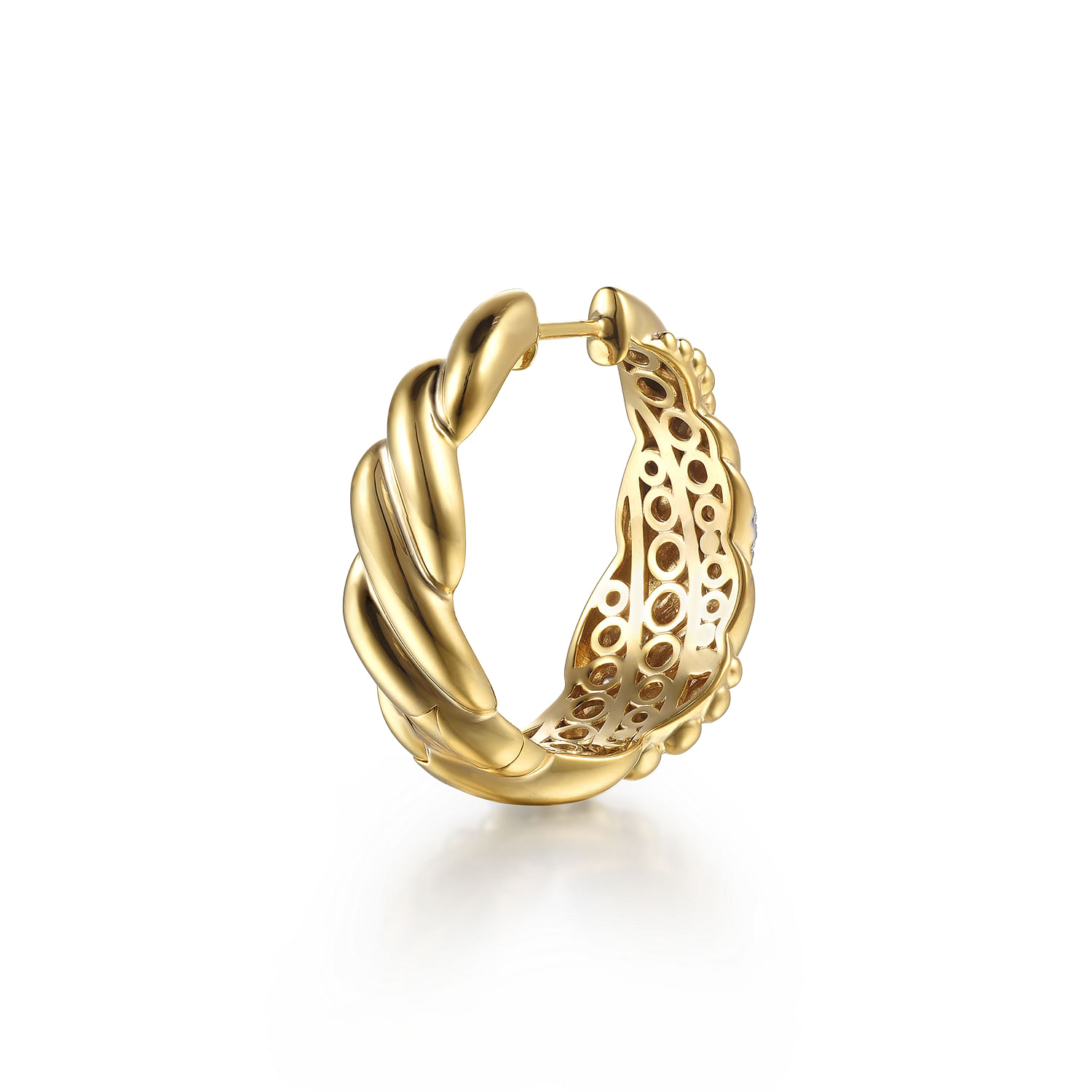 Bujukan Bold - 14K Yellow Gold Bujukan and Diamond Intricate Hoop Earrings