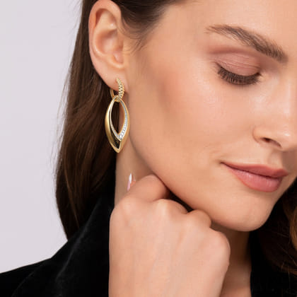 Bujukan Bold - 14K Yellow Gold Bujukan and Diamond Marquise Huggie Drop Earrings