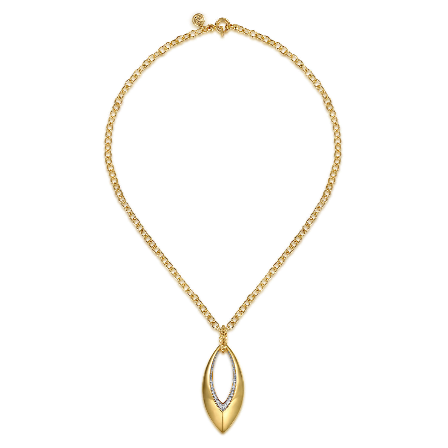 Bujukan Bold - 14K Yellow Gold Bujukan and Diamond Marquise Pendant Necklace - 0.35 ct - Shot 2