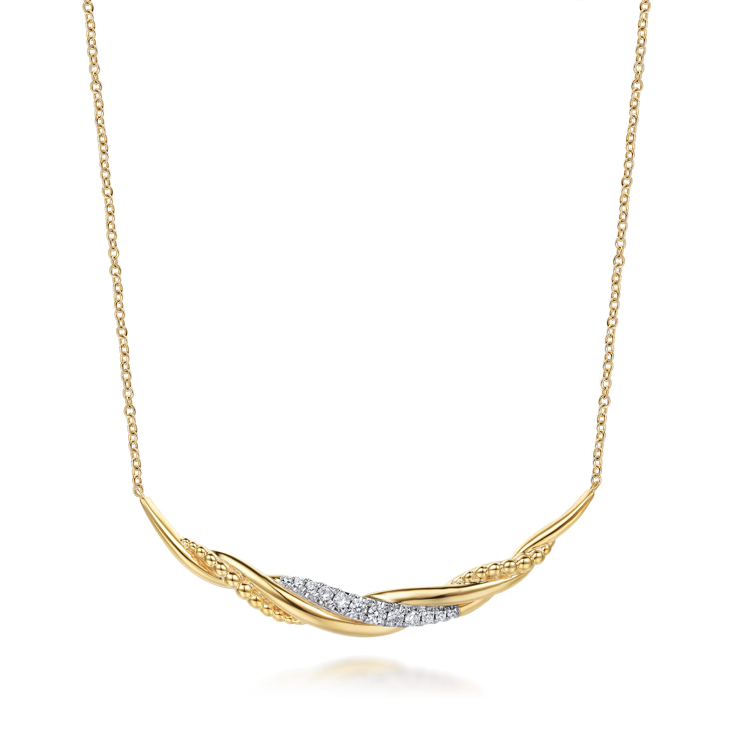 Bujukan Bold - 14K Yellow Gold Bujukan and Diamond Twisted Bar Necklace - 0.35 ct - Shot 1