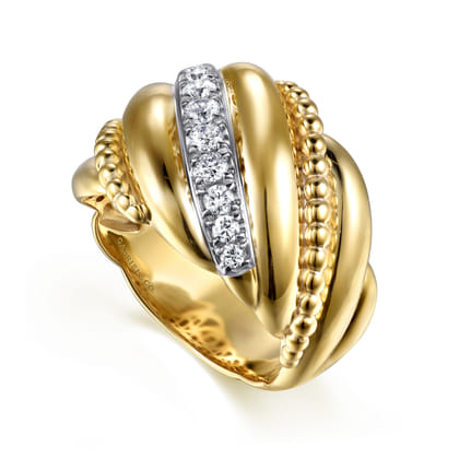 Bujukan Bold - 14K Yellow Gold Bujukan and Diamond Twisted Wide Band Ring
