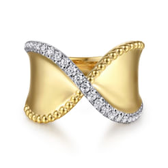14K Yellow Gold Bujukan and Diamond Wide Band 