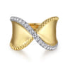 Bujukan Bold - 14K Yellow Gold Bujukan and Diamond Wide Band X Ring - 0.25 ct