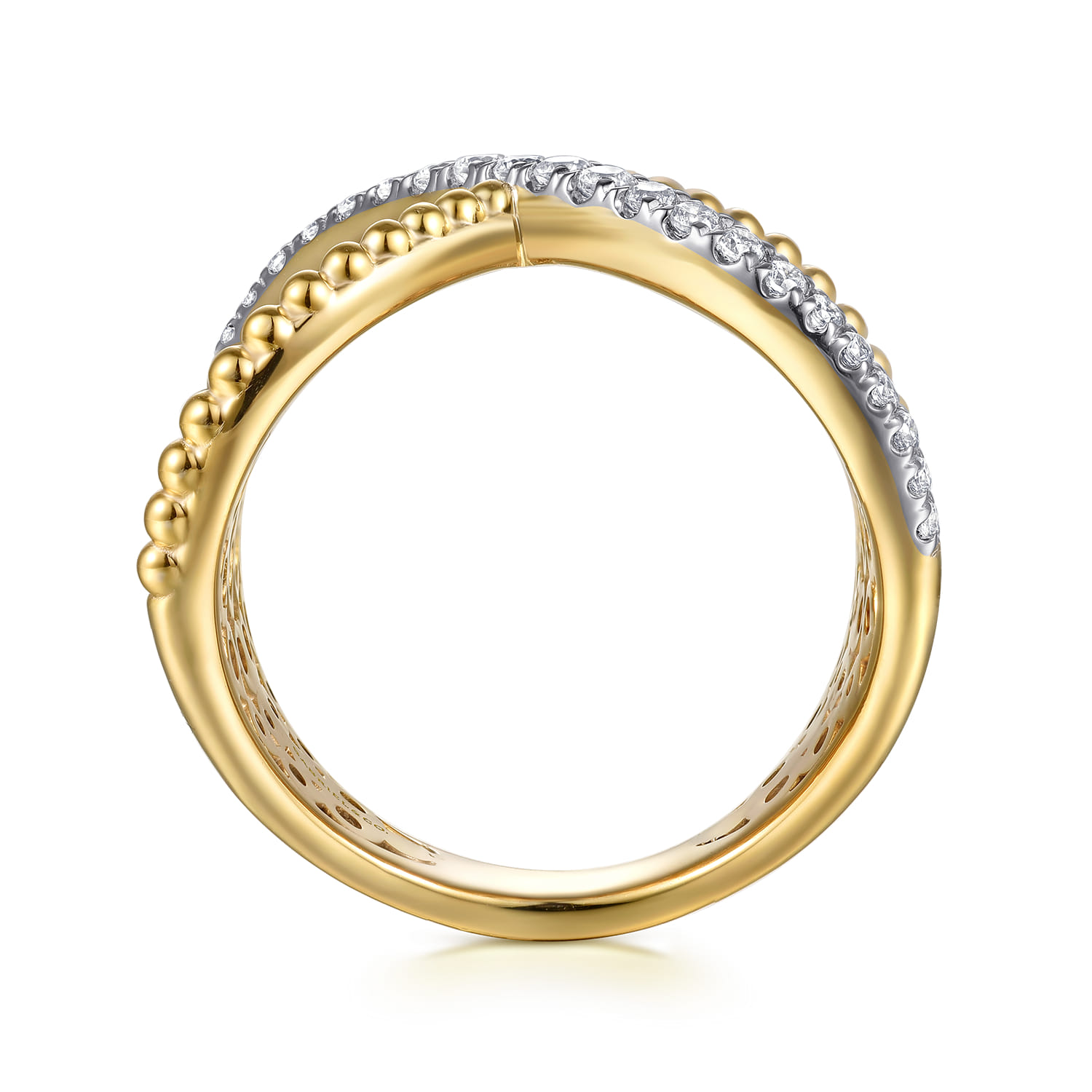 Bujukan Bold - 14K Yellow Gold Bujukan and Diamond Wide Band X Ring - 0.25 ct - Shot 2