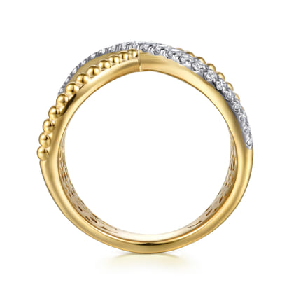 Bujukan Bold - 14K Yellow Gold Bujukan and Diamond Wide Band X Ring