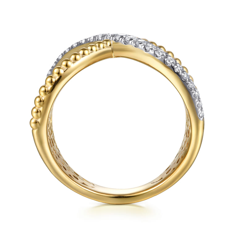 Bujukan Bold - 14K Yellow Gold Bujukan and Diamond Wide Band X Ring - 0.25 ct - Shot 2