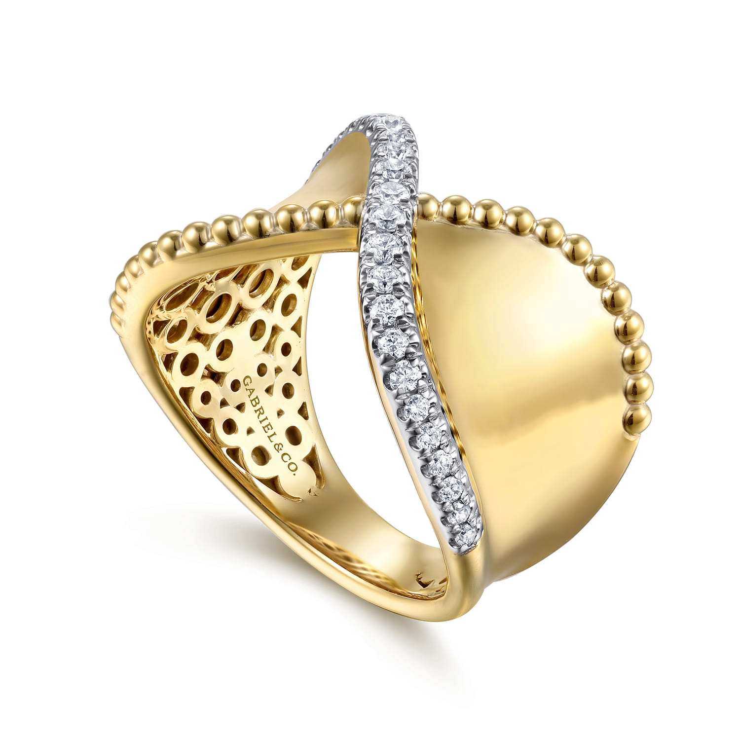 Bujukan Bold - 14K Yellow Gold Bujukan and Diamond Wide Band X Ring - 0.25 ct - Shot 3