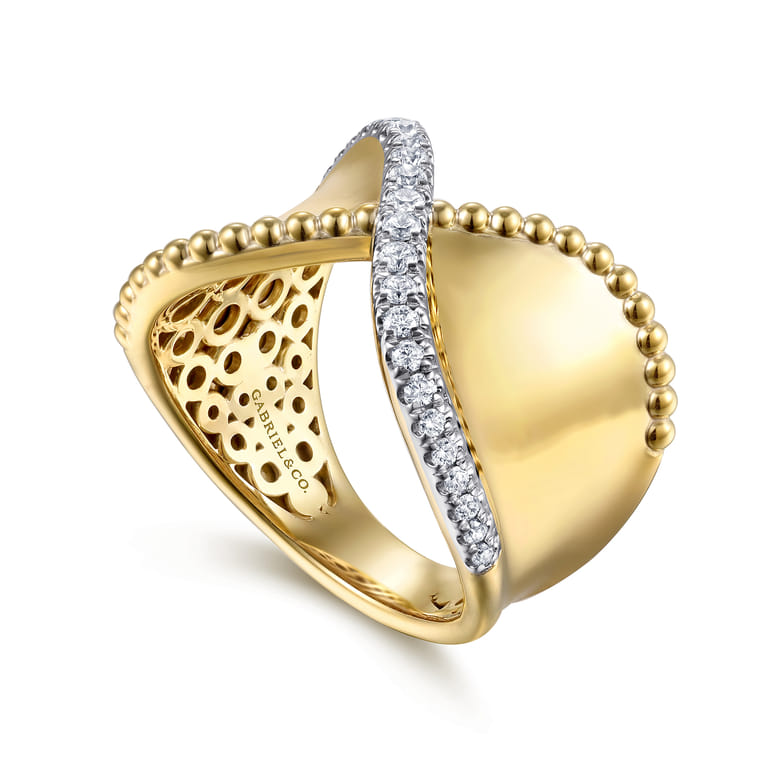 Bujukan Bold - 14K Yellow Gold Bujukan and Diamond Wide Band X Ring - 0.25 ct - Shot 3