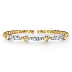 Bujukan Clover - 14K White  Yellow Gold Bujukan Clover and Diamond Marquise Split Bangle Bracelet